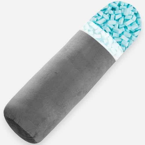 TaiBest Body Pillow, Memory Foam Round Body Pillows for Adults, Firm Long Bolster Pillow for Bed, Cylinder Tube Roll Pillow with Velvet Cover (Grey1, 90x20)