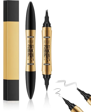 ZWWOGE Delineador de ojos y lápiz de cejas 2 en 1 con 2 puntas de micro horquilla, resistente al agua y de larga duración, ideal para definir cejas y ojos (negro)