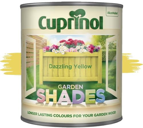 AOC24 Garden Fence Shade Paint - Exterior Wood Paint for Sheds, Fences - Water-Based, Quick Drying 1 Hour - Use on Wood, Terracotta, Stone, Brick - Outdoor Garden (Dazzling yellow, 1 Liter)