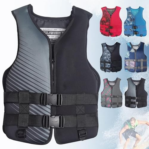 Schwimmweste mit hohem Auftrieb, Schwimmjacke in modernem Design, tragbare Schwimmjacken, Schwimmweste mit hohem Auftrieb, verstellbare, bequeme Schwimmweste zum Kajakfahren(Black 3,2XL90-120KG)