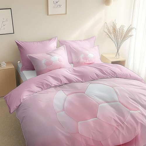 XCQHZYQ Single Duvet Cover Set Football Pink 135x200 cm Pink Kids Bedding Set Polycotton Bedspread Soft Comfy, Reversible Bedding Cot Bed Duvet Cover for Boys Girls Bedroom