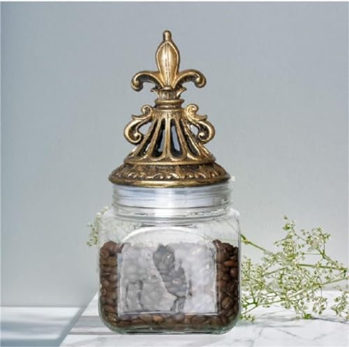 HTTGDGDH European Glass Storage Jars Kitchen Cupboard Resin Cover Grain Dispenser Desktop Retro Candy Jar Home Decoration（Clear-L）