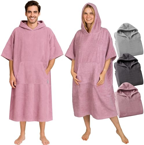 CalmyBEACH Frottee Badeponcho Damen Herren - Strandponcho 100% Baumwolle Surf Poncho Erwachsene Handtuch Kapuze Bade Surfponcho Bademantel