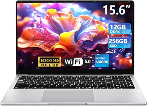2026 Gaming Laptop,15.6 inch Traditional Laptops N4000, Laptop with 12 GB RAM, 256 GB SSD,Slim Light Netbook WiFi5 Mini-HDMI 180 Angle Opening BT5.0, Thin and Light Laptop For Student Business Work