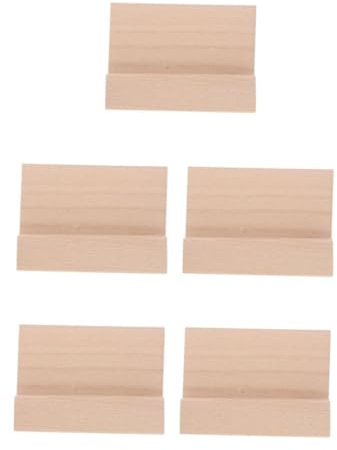 Housoutil 5 Stück Holzfuß Kartenhalter Tischkartenhalter mit Schlitz Stabilem Stand für Tischkalender Visitenkarten und Fotohalter Rustikales Karten Display Zubehör