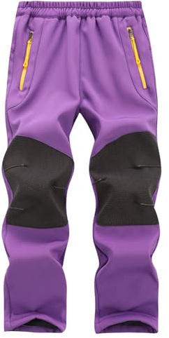 SEAUR Pantaloni termici impermeabili per bambini, foderati in pile, per sport all'aria aperta, camminate, invernali, caldi, 4-14 anni, Viola, 11-12 Years