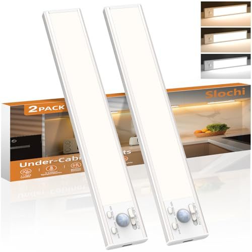 slochi Luce Armadio Sensore di Movimento, 3 Colori, Luce Dimmerabile per Sottocabina Cucina, Illuminazione Ricaricabile, 3 Modalità, Striscia LED Magnetica per Armadio, Scaffali, Scale-20 cm, 2 pezzi