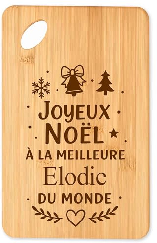 Planche à Découper Joyeux Noël à la Meilleure Elodie du Monde - Plateau Apéro en Bambou Cadeau Noël Gravé Collègue Cuisine Barbecue