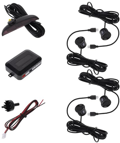 POPETPOP De Recul Voiture Kit 4 Capteurs De Recul Vocal Noir, Système D’Alarme Stationnement Sécurité Automobile, Assistance Conduite Véhicules Toutes Saisons