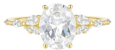 Lirzxin Hochzeit Ring Damen Gelbgold 750 18K, Freundschaftsringe Frauen Luxus mit 4 Krappen Oval Moissanit 2ct Ehering Verlobungsring Gelbgold Größe 61 (19.4)