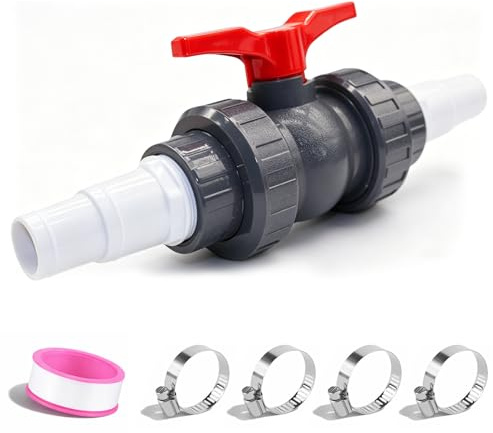Bcuuozeeing Kugelhahn mit Schlauchverbinder, Pool Absperrventil, Mit 2 Schlauchtülle 32-38mm, Schläuche Absperrventil Innengewinde Absperrhahn Ventil Kugelventil, für Pool und Teichbau,Aquaristik