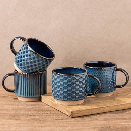 GBhome Set di 4 tazze da caffè impilabili in ceramica, 350 ml, moderne, per tè, latte, cappuccino, lavabili in lavastoviglie e adatte al microonde, regalo per uomo/donna
