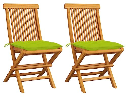 Genérico Sillas de jardín 2 uds Madera Teca con Cojines Verde Brillante,Mobiliario,Muebles de jardín,Asientos de Exterior,Sillas de jardín,Verde,12.5 kg,3062486