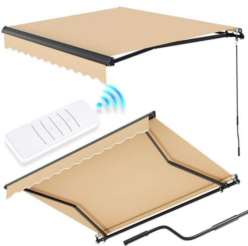 Peviasot Tenda da sole elettrica 300 x 200 cm, con braccio snodato con telecomando per balcone e terrazza, protezione solare resistente alle intemperie con inclinazione di 0-45°, materiale di