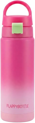 FLAPPYBOTTLE - Trinkflasche Kinder Edelstahl 500 ml auslaufsicher (Pink)