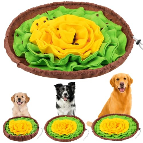 Alfombra Olfativa Perros, 48 * 48cm Tapetes para Comer para Perro Mascotas Manta Olfativa Perro Lavable a Máquina Snuffle Mat para Mascotas Entrenamiento de Forrajeo Verde Pétalos Amarillos