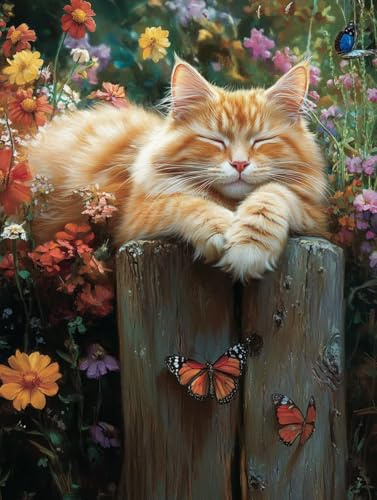 Gato Diamond Painting, 5D Diamond Painting Adultos Mariposa, DIY Manualidades Adultos Kit Punto de Cruz, Cuadro Diamantes Cristal Bordado Artesanía, Decoración Hogar, Regalo Mujer 50x65cm fjh-9897