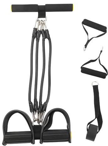 Banda de resistencia de pedal para mujer con mango, ejercicio de 2/4/6 tubos, ejercicio de abdomen, cintura, brazo, piernas, cuerda de tensión para sentarse, equipo extractor de tobillo, color negro