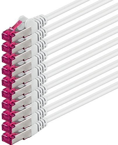 1aTTack.de 5m - blanc - 10 pièces - câble réseau CAT6a (10Gb/s) S-FTP CAT 6a Lankacable - certifié GHMT PIMF 500 MHz Cat5 Cat5e Cat6 Cat6a Cat7 pour switch, routeur, modem, Internet