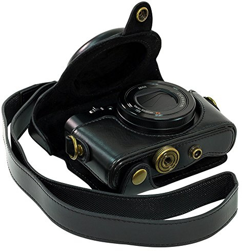 Étui Housse Compatible avec Appareil Photo Sony RX100 RX100II RX100III RX100IV RX100VII RX100VIII M2 M3 M5 M6 M7 DSC-RX100 - en Cuir PU - avec bandoulière, Pas pour la Caméra avec Poignée à Main