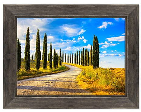 ConKrea Quadro su Tela Canvas INTELAIATO - con Cornice - Siena - Cipressi - Viale Alberato - Toscana - 50x70cm - Stile Country Nero Shabby - (cod.2937)