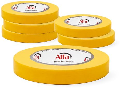 Alfa 521 Ruban de masquage - FineLine GOLD - 6 pièces - 18 mm x 50 m - ruban de masquage en papier de riz japonais, fin et légèrement fixant