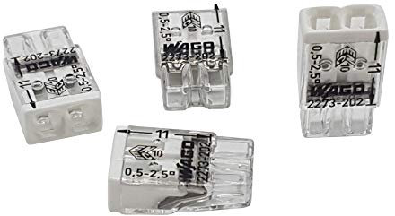 Wago 2273-202 Lot de 50 bornes de jonction COMPACT Ø 0,5-2,5 mm² 2 broches transparent/blanc