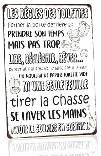 Hioni Les Règles Des Toilettes Fermer la porte derrière soi, Pancarte En Métal Panneau Poster Plaque Métallique Slogan Art Décor Vintage Pr Maison Café Pub