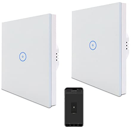 Useelink WiFi Smart Lichtschalter, Home Switch, intelligenter LED-Lichtschalter mit Touchscreen und Dimmfunktion, kompatibel mit Alexa Echo/Home, Timer, weiß, 3-fach (1 gang-2 Stück)