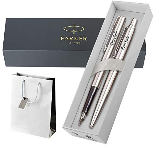 PARKER Personalised Engraved Jotter Ballpoint Pen or Set Gift Boxed In a Gift Bag, Custom Text (Jotter Fountain Pen Set)