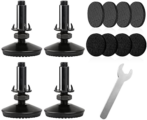 Tahikem 4 Set Adjustable Levelling Feet, M10 Height Adjuster Furniture Levellers Foot with T Nut Bolt, Table Leg Extenders, Screw In Cabinet Bed Table Chair Self Levelers Legs 2 Base 2 Thread Black