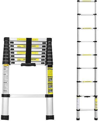 EINFEBEN Teleskopleiter Aluminium, 2.6M Ausziehbare Leiter, Ausziehbar Mehrzweckleiter Aluminiumleiter, Teleskop Ausziehleiter 150 kg Belastbarkeit