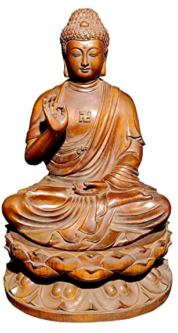 Vintage Wooden Buddha Carved Statue Large Sitting Zen Collected Portable Separable Figures India Wood Carving Decorative Sculpture Shakyamuni Amitabha Ancient Home Decor