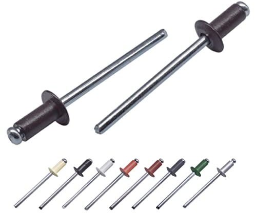 Marcopol (100 Stück) Lackierte Blindnieten 4,0 x 8 mm, Kuppelkopf, DIN 7337, Aluminiumniete und Stahldorn, Popnieten (100, Graubraun RAL 8019)