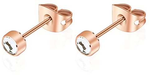 Pendientes de tuerca de cristal de titanio G23 para mujeres y niñas, hipoalergénicos, sin níquel, 3mm/4mm/5mm, pendientes de oro negro y oro rosa para orejas sensibles