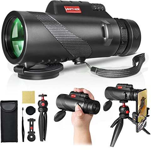 80x100 Monocular Telescope for Smartphones - High Powered HD Monocular with Tripod & Adapter, Low Light Vision for Adults - for Wildlife, Bird Watching, Hunting, Hiking