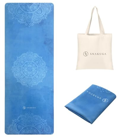 SNAKUGA Travel Yoga Mat, Non Slip Exercise Suede Mat with Carry Bag, All-Purpose Fitness Mat with High Density Anti-Tear Surface for Women, Ideal for Pilates Workout (72'' x 24'' x 1.5mm Thick)