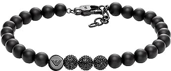 EMPORIO ARMANI Herren-Edelstahlarmband mit Karabiner-, Schieber- oder Magnetverschluss, Mattes Schwarz