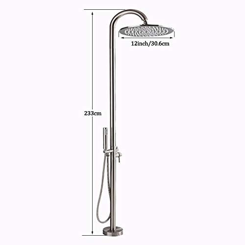 Vasca da Bagno Doccia da Pavimento per Esterni a Spruzzo LED Ultrahigh 360 Rotazione Girevole Beccuccio con Miscelatore Rubinetto Flessibile, 12 Pollici Spazzolato