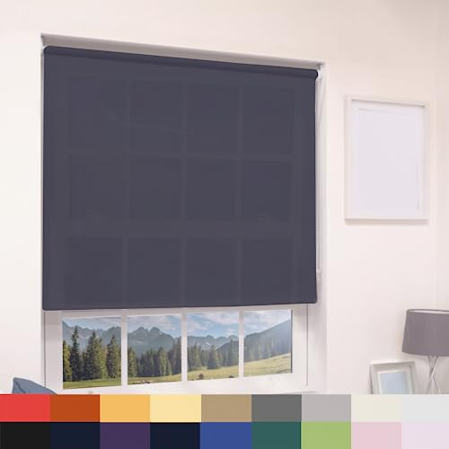 Deluxe Daylight Roller Blinds Light Filtering Premium Fabric Easy Fit Metal Brackets Bedroom Living Room Office Child Safe Trimmable Navy 60cm Width x 160cm Drop