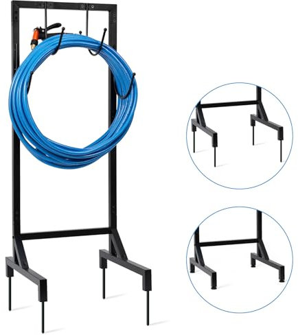 Kingarage Gartenschlauchhalter, Wasserschlauchhalter für draußen und draußen, Gartenschlauchaufbewahrung mit 4 Spikes und 4 verstellbaren Füßen, robuster verbesserter Schlauchständer, freistehend,