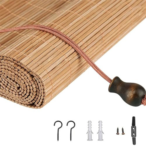Bambus Raffrollo Blickdicht Bambusraffrollo Verdunkelungsrollo Sonnenschutz Sichtschutz Jalousine Seitenzugrollo,für Fenster,Tür,Balkon,Terrasse,Küche,mit Zubehör,Breite x Höhe (180cm x 110cm)