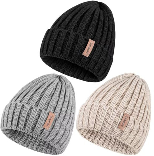 SENPUKI Mütze Damen Winter 3 Stück, Beanie Mütze Damen Warme Gestrickte Modische Mützen, Damen Mütze Winter für Kaltes(Schwarz+Hellgrau+Beige)