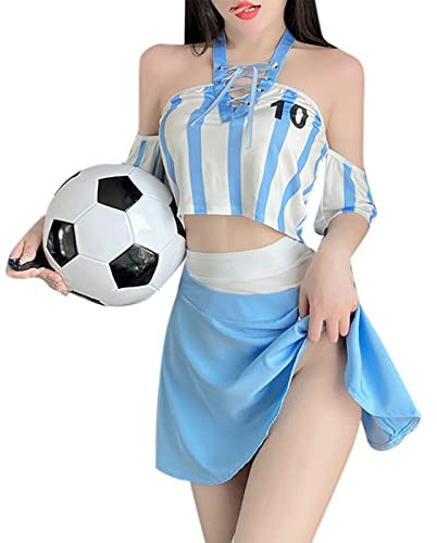 Cheerleader Kostüm Damen, Fancy Dress Uniform mit Pompons und Stirnband, High School Cheerleader Kostüm für Halloween Party Verkleidung Karneval