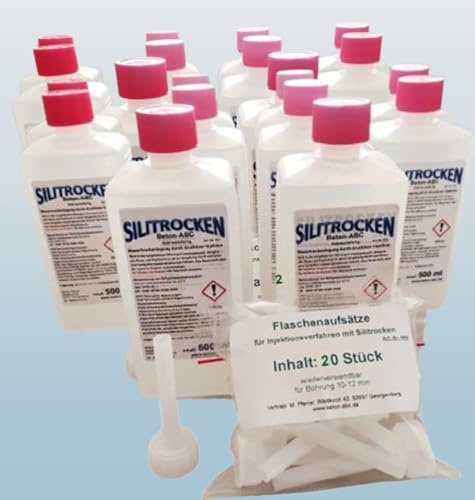 Horizontalsperre Set, 20 x 0,5 L - Keller trocken legen 10 L Verkieselung Trockene Wand Abdichtung Bohrloch Injektion