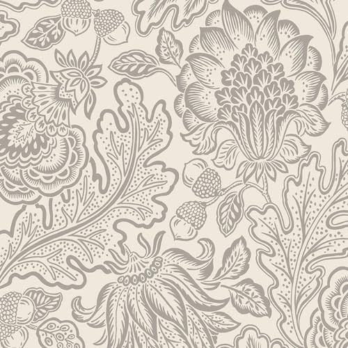 Belgravia Fernhurst Floral Trail Wallpaper – Silver Metallic Detailing – Modern Botanical Wallpaper for Living Room, Bedroom, Hallway