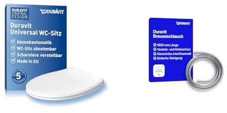 Duravit Universal Toilettendeckel mit Absenkautomatik, WC Sitz Quick Release & Universal Brauseschlauch, flexibler Duschschlauch 1,80 m mit Verdrehschutz, knickfest, Chrom