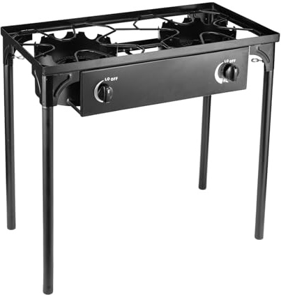YIWEOG Outdoor 2 Burner Propane Stove with High-Pressure 20PSI Regulator Energy-Saving Gas Grill ABS Switch Detachable Stand for Camping Tailgating Backyard BBQ