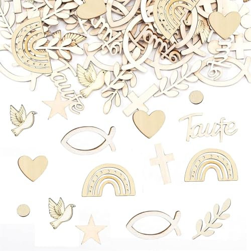 EnixwH 180 Decoración para Esparcir Bautismo, Decoración De Comunión, Baby Shower Confeti Decoración De Madera, Baby Shower Espolvorear Decoración De Madera Niño Niña, Bautizo Decoración De Mesa