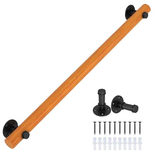 Wooden Handrail for Stairs, Wall Mount Elderly & Children's Railings, Against The Wall Safety Grab Bar Kit, Anti-Slip Banister with Brackets, for Home/Hospitals/Bathroom (Peach, 120cm)